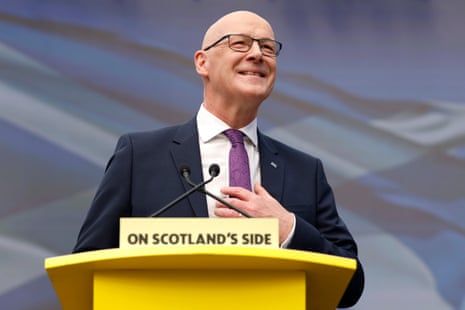 John Swinney speaking at the SNP manifesto launch