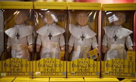 Souvenir figures of Pope Francis on sale in Ireland. The pope is due to visit this weekend.