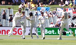 Broad celebrates the first wicket of the day.