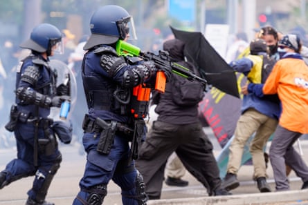 Police used flash bangs, pepper spray and rubber bullets to try and control crowds.