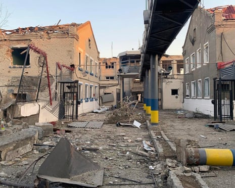 This photo provided by Ukraine's State Criminal Executive Service shows a damaged prison in the village of Bilenke, in Ukraine's Zaporizhzhia region.