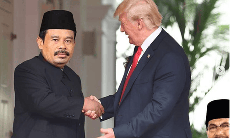 Nurhadi and Aldo meet Donald Trump in this doctored image. The image features on the social media account of two fake candidates for the Indonesia presidential election in April 2019.