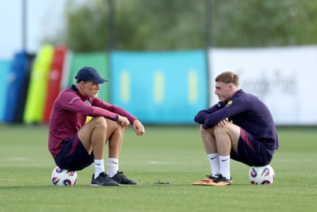 Thomas Tuchel and Cole Palmer beryllium connected footballs astatine England training successful Girona successful 2025