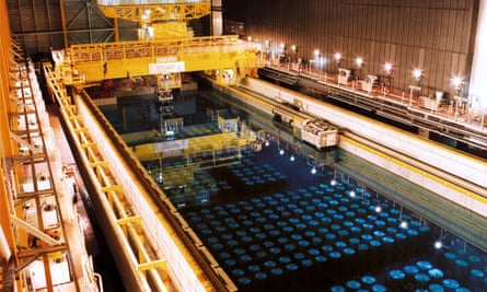 Barrels containing high-level radioactive nuclear waste stored in a pool at Sellafield