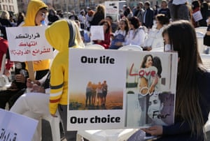 Hundreds gathered in Beirut on Saturday to protest new measures imposed by the government against people who have not taken vaccines.