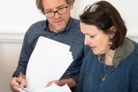Director Chris White and playwright Hannah Khalil in rehearsals for Love Omar.