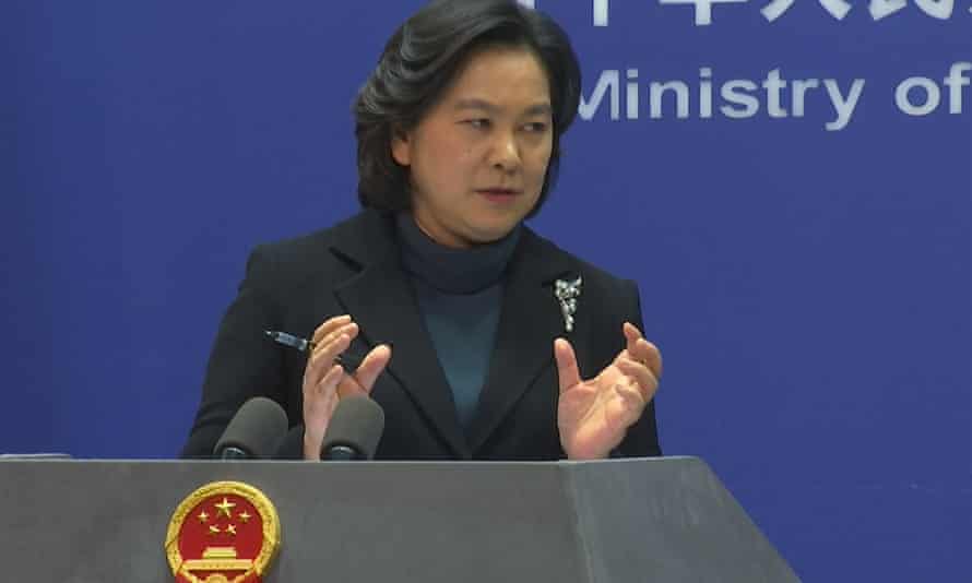 The Chinese foreign ministry spokesperson Hua Chunying reacts during the daily press conference on Thursday in Beijing.
