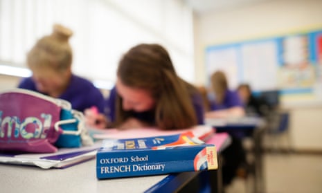 GCSE pupils studying french language in a class at a secondary comprehensive school, Wales