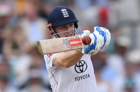 Harry Brook in England kit swinging his bat.