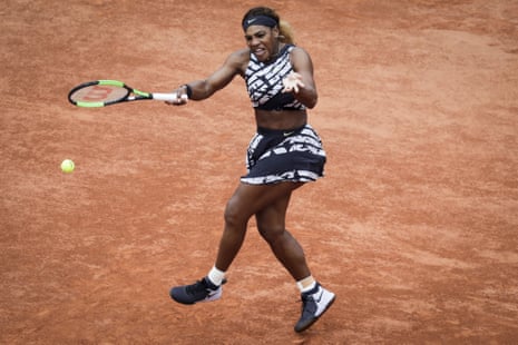 Serena Williams of the US plays a forehand return to Russia’s Vitalia Diatchenko.
