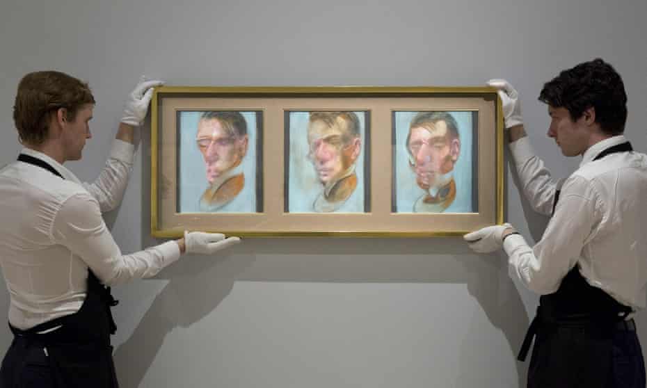 Art handlers with Three Studies for a Self-Portrait (1980)