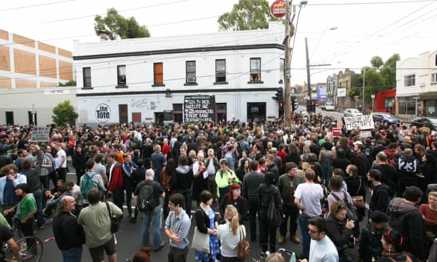 A protest outside the Tote Hotel, Melbourne over its closure.