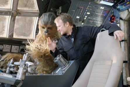 Rian Johnson directing Joonas Suotamo as Chewbacca on the set of The Last Jedi.