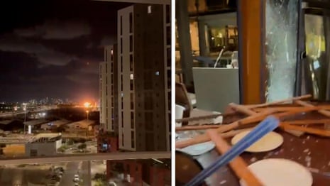 Tel Aviv footage shows moment of explosion during Iranian missile attack – video