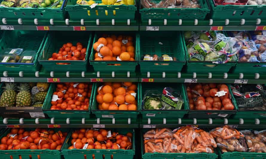Fruits and vegetables on display at a supermarket in London.