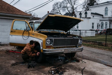 Holden Hakeos, 16, works on his ‘73 Chevy c10 on 14 January 2019 in Monroe, Michigan.