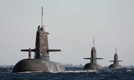 Australian Collins-class submarines in formation in Cockburn Sound, near Rockingham, Western Australia in 2015