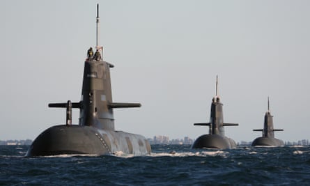 Collins-class submarines in formation in Cockburn Sound, near Rockingham, Western Australia in 2015.