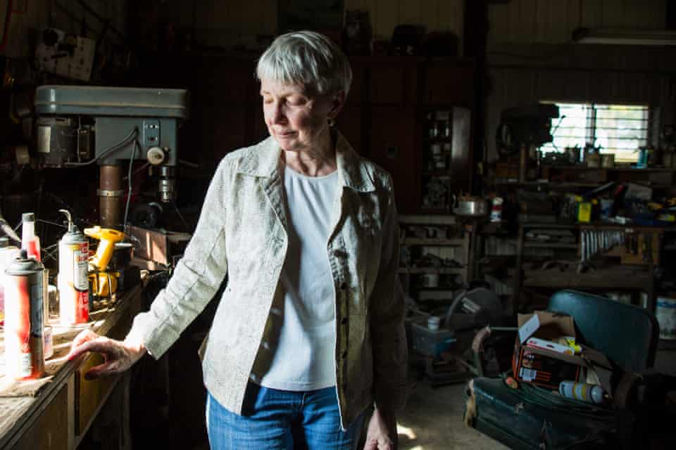 Ginnie Peters in her husband’s workshop. Matt died in 2011.
