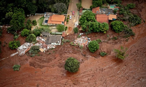 An aerial view of mud and waste from the disaster caused by the collapse, in Minas Gerais, Brazil, on 26 January 2019. The tailing dam’s sudden collapse caused a toxic torrent of mining waste to sweep across a rural pocket of Minas Gerais state. 