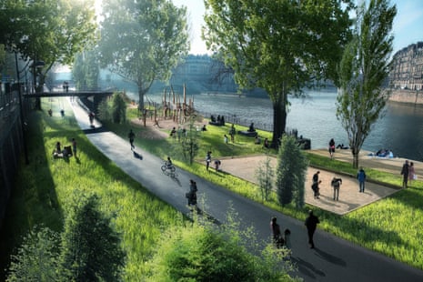 An artist's impression of how the pedestrianised right bank of the Seine would look