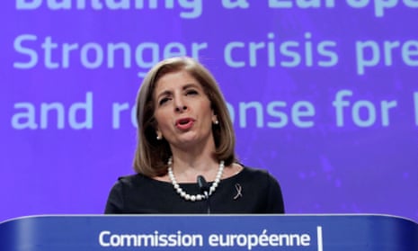 Stella Kyriakides gives a press conference at the European commission headquarters in Brussels.