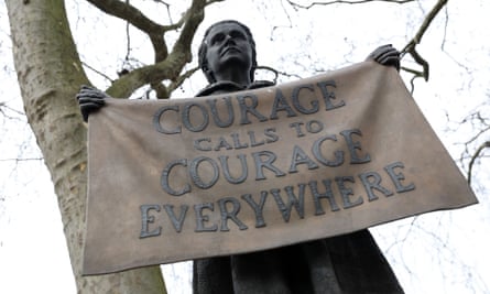 Gillian Wearing’s statue of the suffragist leader and social campaigner Millicent Fawcett, in London’s Parliament Square.