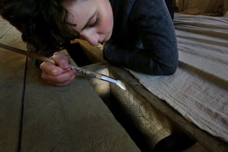 Archaeologists examine the markings at Knole in Kent.