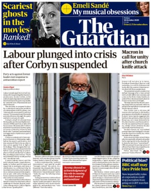 Guardian front page, Friday 30 October