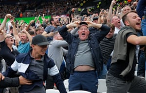 Tottenham fans celebrate a goal at West Ham in 2017.