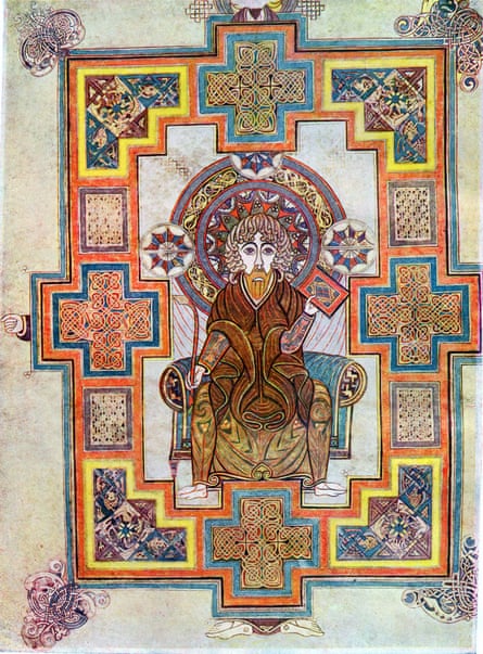 Party in a monk’s head … portrait of Saint John in the Book of Kells.