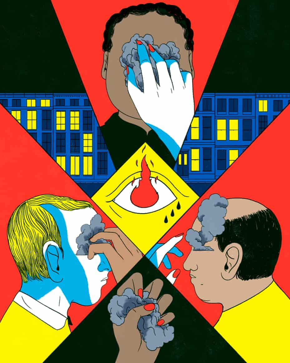 Anxy magazine illustration men with hands in faces