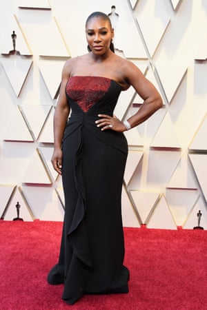 Those who didn't wear pink, tended towards form-fitting black. See Serena Williams, in attendance to present an award, who went for a black Armani Privé gown with an embellished bodice (Privé is the couture arm of the designer's collections), and a sleek, pulled back do. Given Armani is one of the most prolific red carpet dressers of the last 30 years, his pieces was few and far between last night