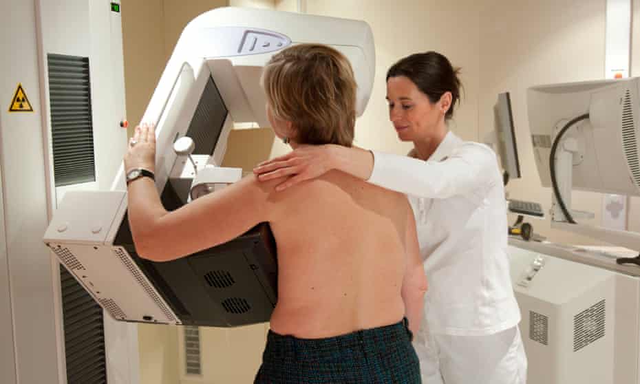 A mammography examination is performed. Researchers hope their new test will be easier to implement. Picture posed by models. 
