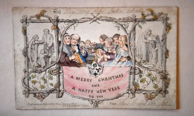 The world’s first printed Christmas card is displayed at the Dickens House Museum in London.