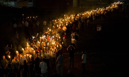 Neo Nazis, Alt-Right, and White Supremacists march through the University of Virginia Campus.