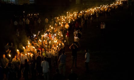 White Supremacists March with Torches in CharlottesvilleCHARLOTTESVILLE, USA - AUGUST 11: Neo Nazis, Alt-Right, and White Supremacists march through the University of Virginia Campus with torches in Charlottesville, Va., USA on August 11, 2017. (Photo by Samuel Corum/Anadolu Agency/Getty Images)