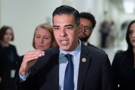 U.S. Representative Robert Garcia (Democrat of California) and House Oversight Committee Democrats speak to the media outside of a closed-door House Oversight Committee hearing in the Rayburn House Office Building near the U.S. Capitol in Washington, DC on Friday, May 29, 2026.