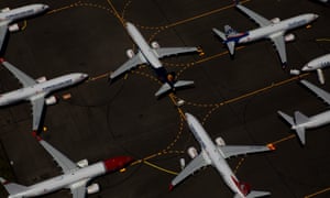 Boeing 737 Max 8 aircraft sit parked at Boeing Field in Seattle.