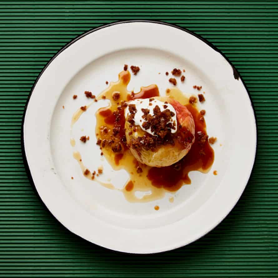 Yotam Ottolenghi’s baked apples with pumpkin caramel and rye crumbs.