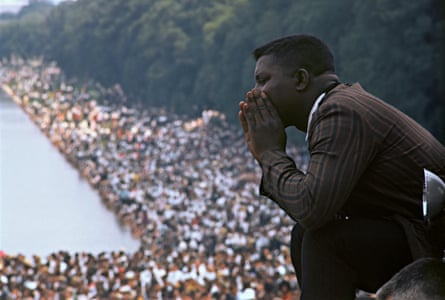 Unique intimacy … an onlooker shouts over the crowd at the March on Washington, 1963.