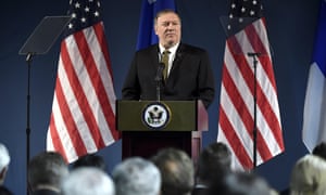 Secretary of state Mike Pompeo giving a speech to delegates from the Arctic nations in Rovaniemi in northern Finland on Monday. 4975.jpg?width=300&quality=85&auto=forma