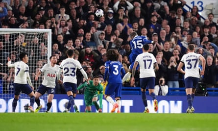 Chelsea’s Nicolas Jackson scores their side’s second goal against Tottenham.