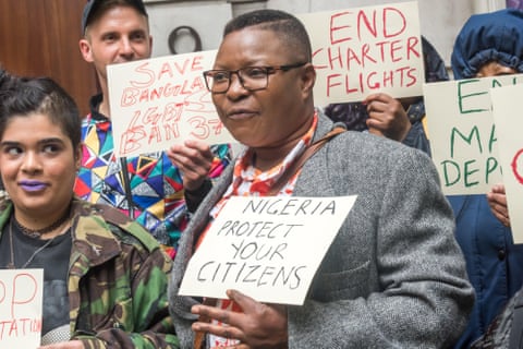 Aderonke Apata protests outside the Nigerian high commission in May 2017.