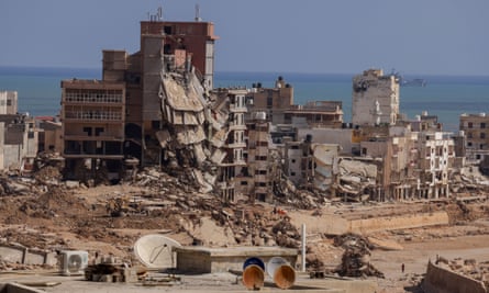 Storm-damaged buildings in Derna, Libya