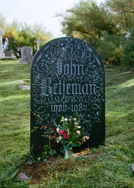 A headstone for the grave of the former poet laureate John Betjeman at St Enodoc’s church, Trebetherick, Cornwall, carved by Simon Verity.