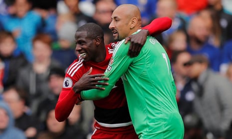 Watford’s Abdoulaye Doucoure celebrates with Heurelho Gomes after scoring their equaliser.