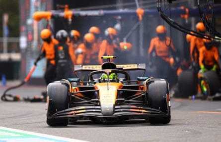 Lando Norris leaves the pits