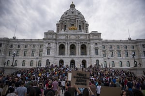 Protestors pack the steps of the Minnesota State Capitol building in St Paul.