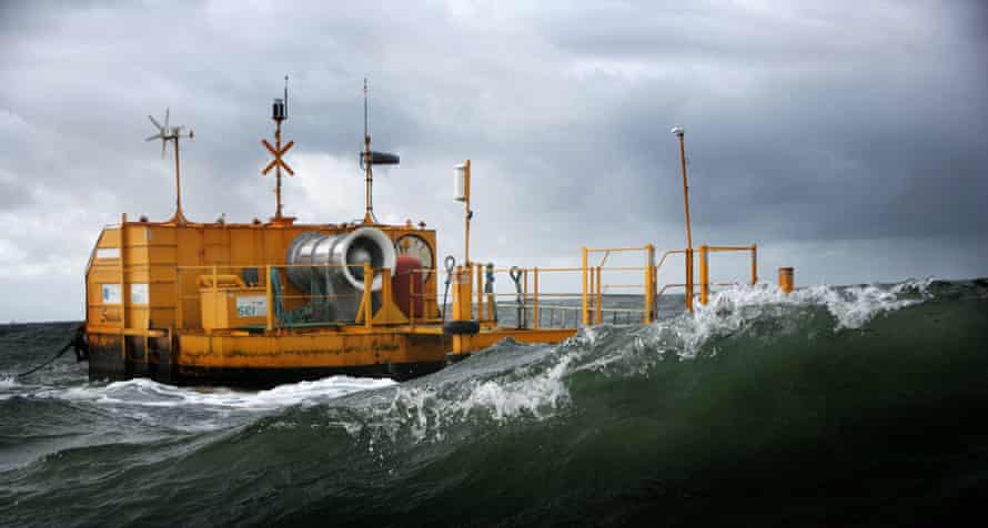 An Ocean Energy buoy 1/4th scale wave energy convertor undergoes testing in Galway Bay